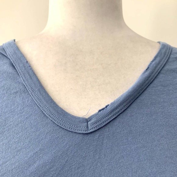 3/$15 NEW Marika Distressed V-neck 100% Cotton Tee Light Blue - Picture 2 of 8